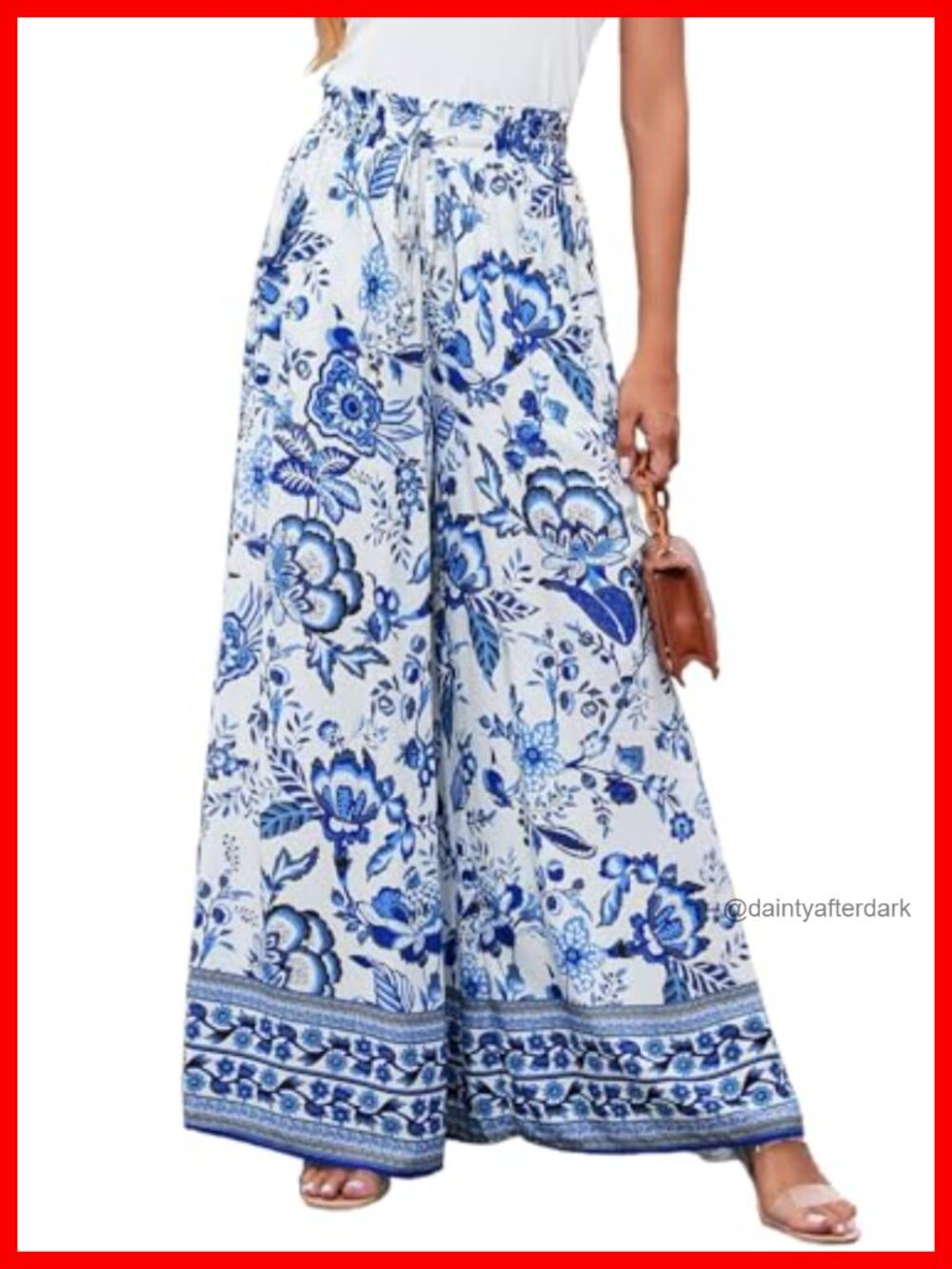 Womens Floral Wide Leg Palazzo Pants High Waisted Drawstring with Pockets